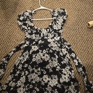 Floral Black and White Dress